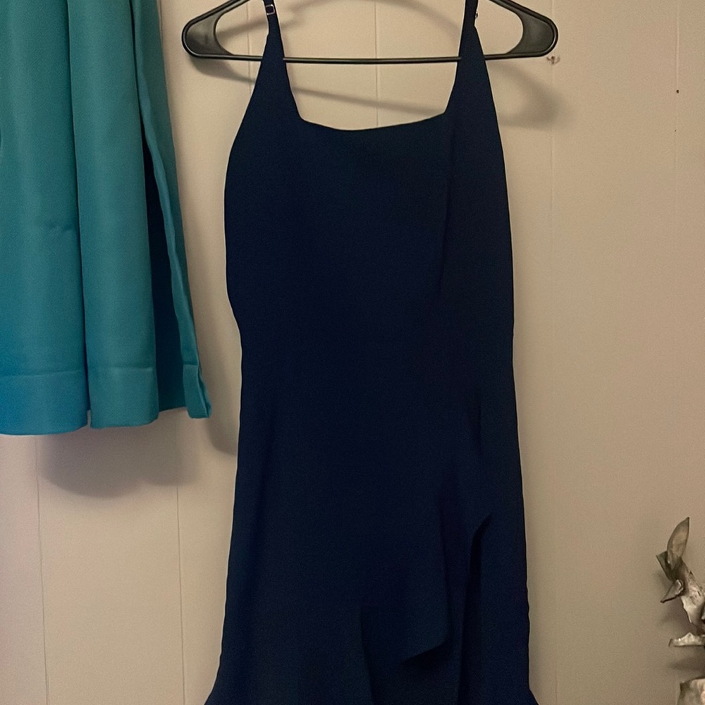 cute, lightweight, navy blue, knee length dress